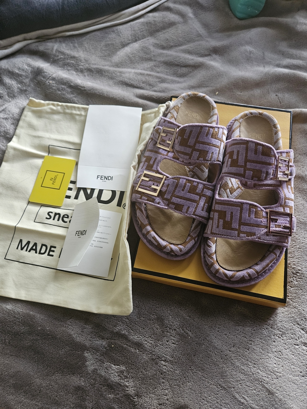 Fendi FF Monogram Double Buckle Slides Sandals Size 41 NIB
